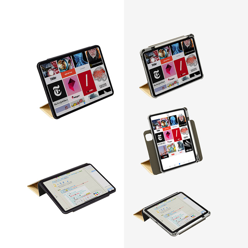 おしゃれな手描きパン柄シンプルペンスロット付きマグネット式iPadケース