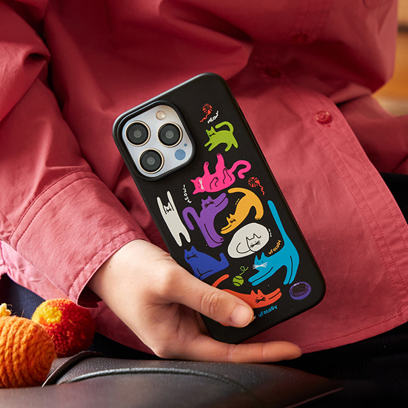 カラフル猫イラスト生分解性素材スマホケース