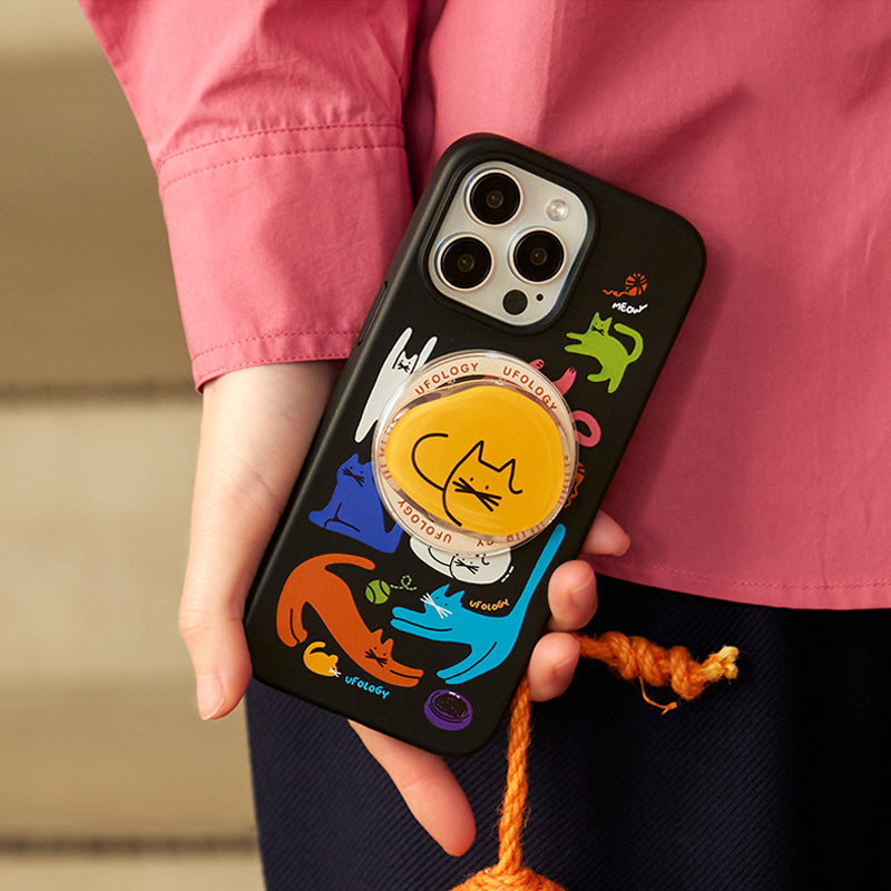 カラフル猫イラスト生分解性素材マグネット式スマホケース