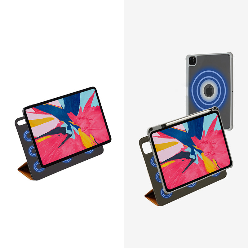 コーヒーイラストデザインペンスロット付きマグネット式iPadケース