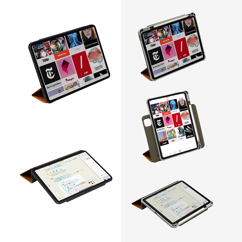 コーヒーイラストデザインペンスロット付きマグネット式iPadケース