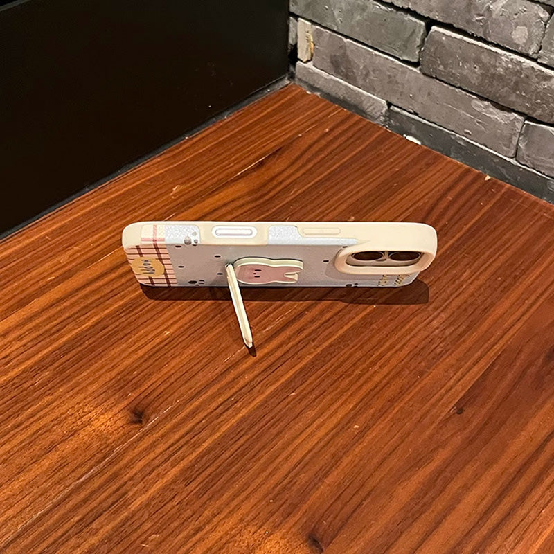 可愛いドット柄うさぎモチーフスタンド付きPUレザースマホケース