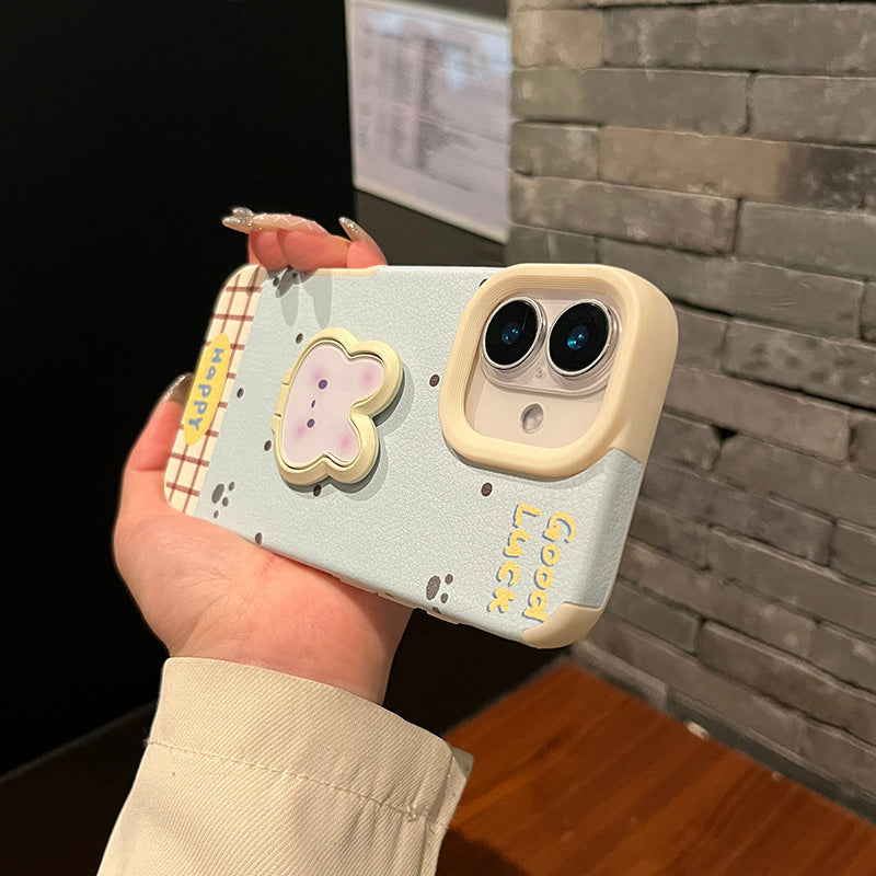 可愛いドット柄うさぎモチーフスタンド付きPUレザースマホケース