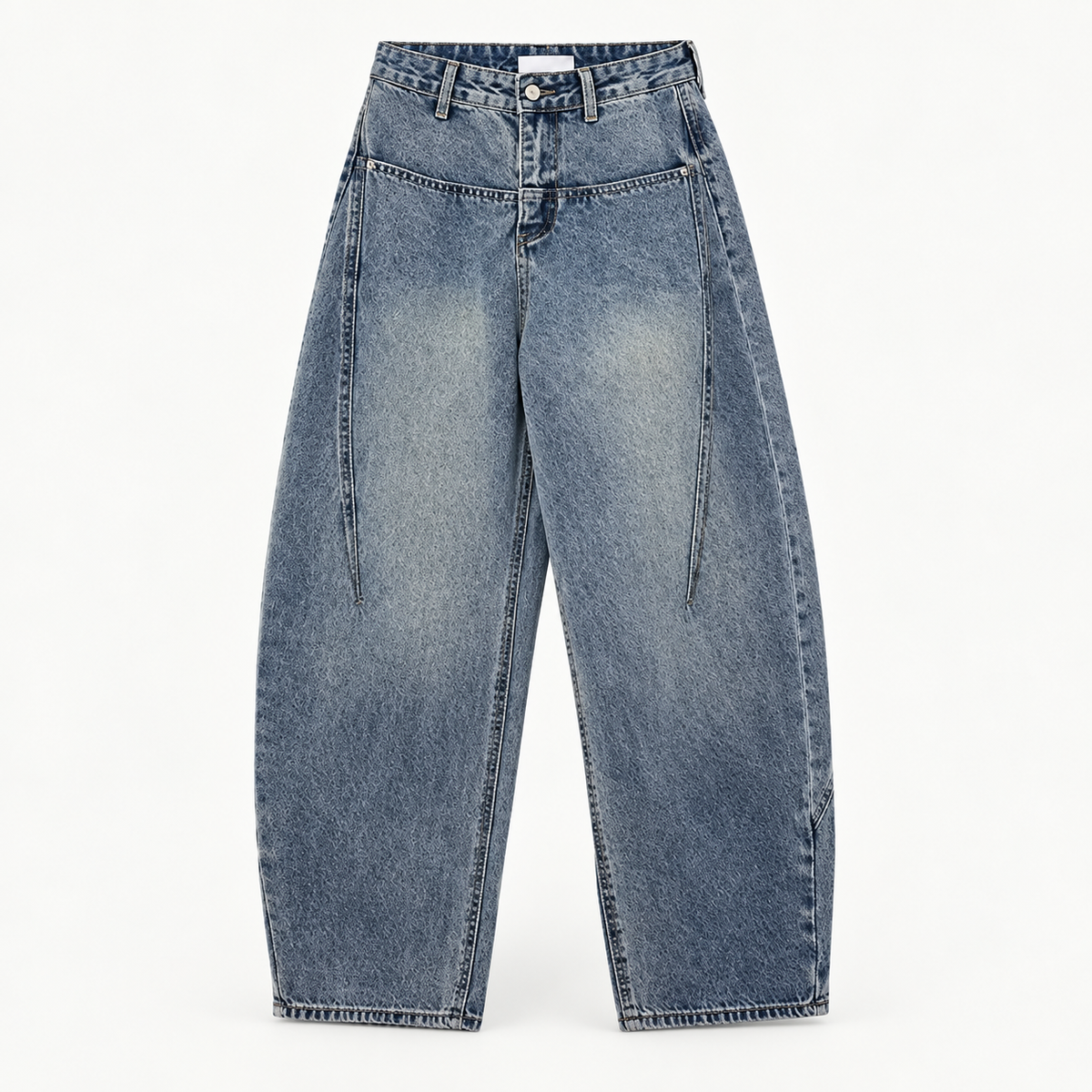 デニムブルー カーブワイドデニムパンツの白背景正面商品画像