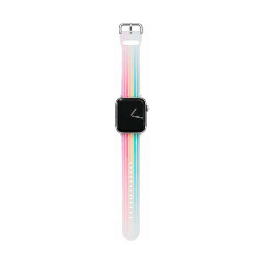 クリア(ストライプ)の彩り柄 シリコン Apple Watchバンド、実物の柄と付属品の参考画像