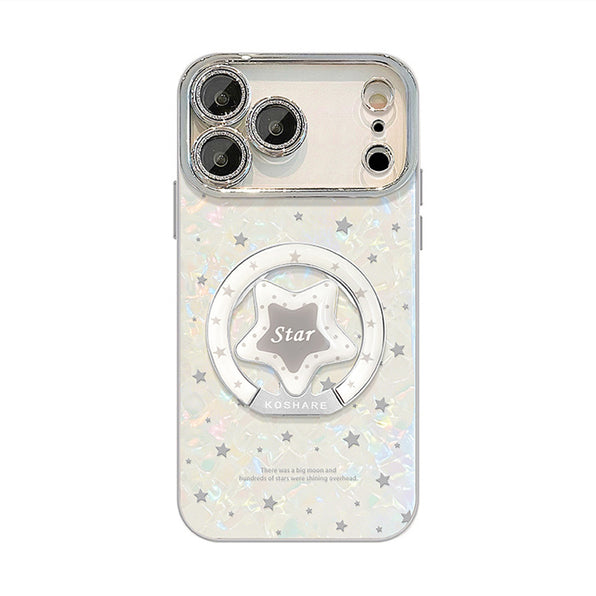 シェル風スター柄 回転スタンド付きiPhoneケース単品