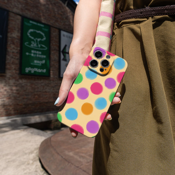 Colorful Polka Dot Hard/Soft iPhone Case with Full Camera Coverage / Camera Opening