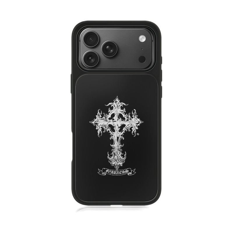 磁気リング付きAGマットブラック ゴシッククロス柄スマホケース 正面 白背景