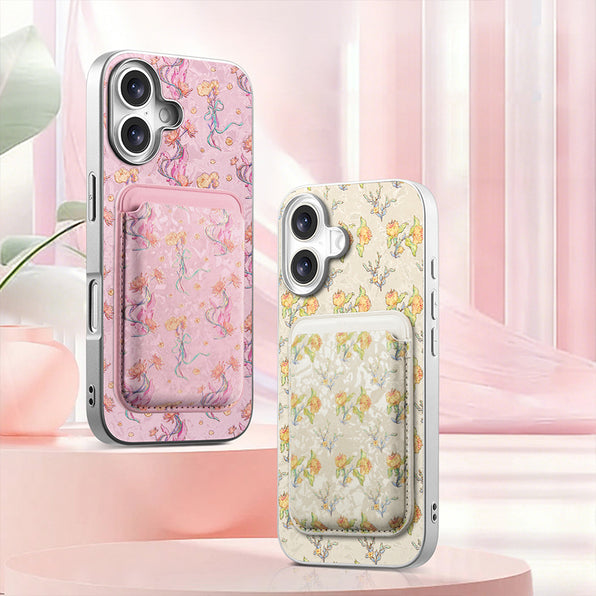 MagSafe-compatible floral print silver-frame iPhone case