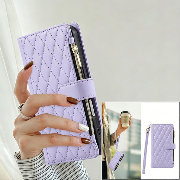 【Compatible with iPhone 18 Pro Max/18 Pro】Quilted Wallet Case for iPhone 17/16/15/14/13 with Shoulder Strap and Card Storage
