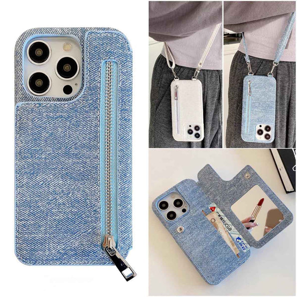 Denim Case Wallet-Style Shoulder Strap Card Holder