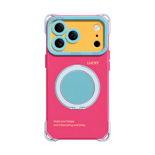マゼンタ×スモーキーブルー(ケース単品) リング付きiPhoneケース 正面