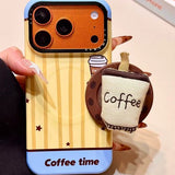 iPhone ケース ストライプ コーヒー MagSafe グリップスタンド もこもこ かわいい 韓国