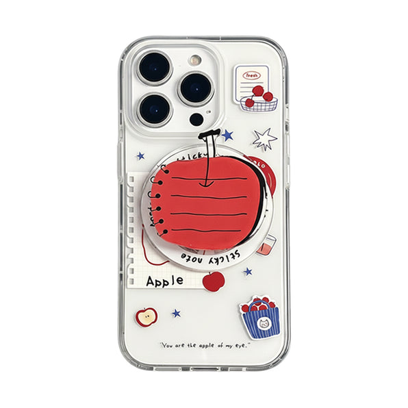 Apple Pattern iPhone Clear Case + Grip Set | Social Media Sticker Design MagSafe Compatible