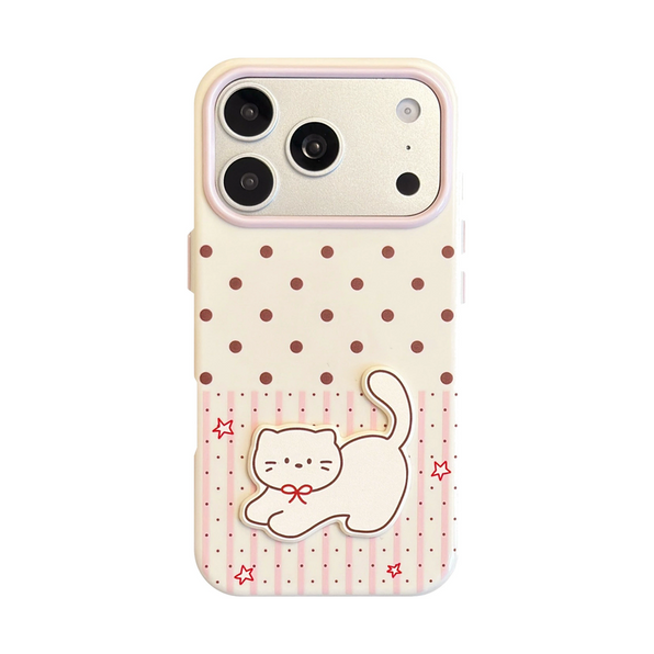 アイボリー ドットキャット(立体)の立体アニマル ドット柄iPhoneケース 白背景商品画像