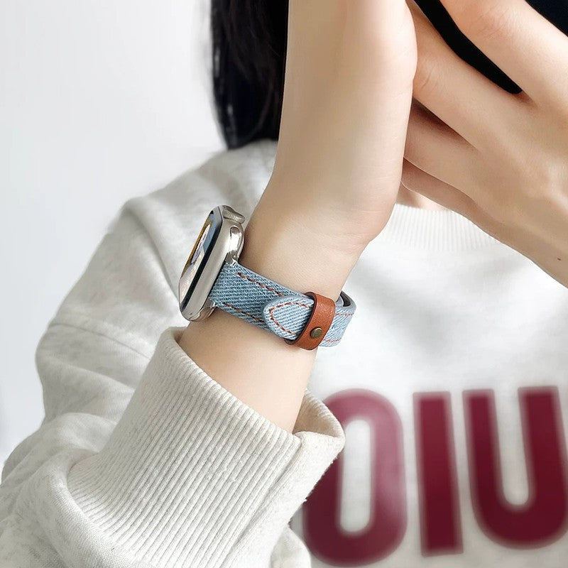 デニム調 スタッズ レザー Apple Watch バンドの全体イメージ