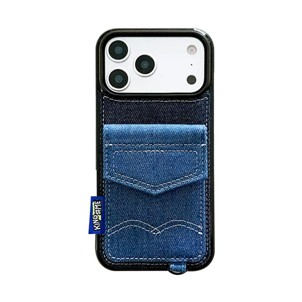 ブルーデニム(ケース単品)のブルーデニム カードポケット付き iPhoneケース、実物の柄と付属品の参考画像