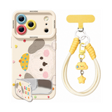 ドッグ柄+ミラースタンド+ストラップ(3点セット)の犬とゾウ柄 シリコン iPhoneケース、実物の柄と付属品の参考画像