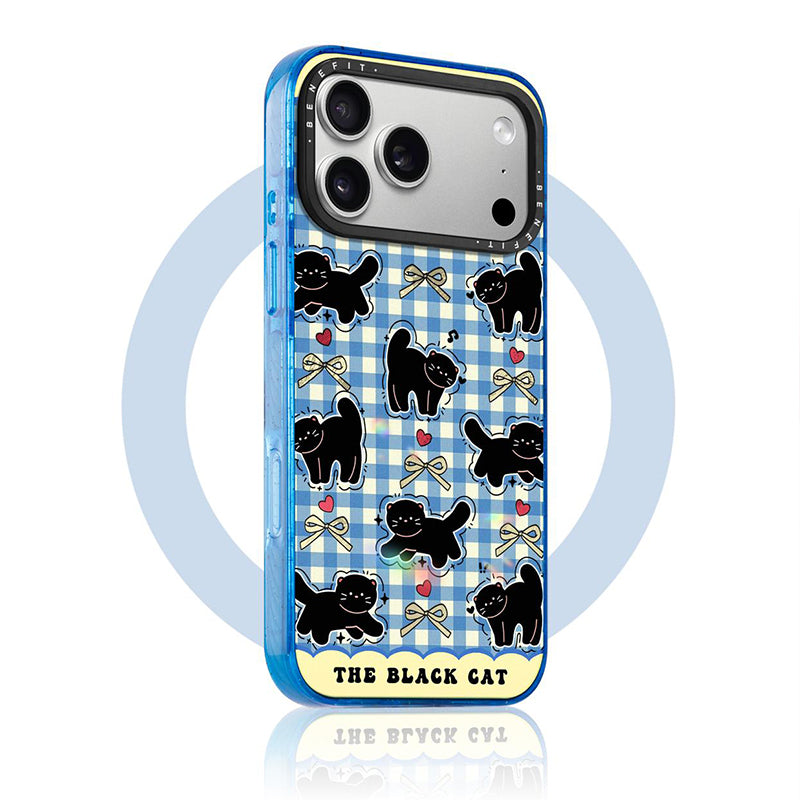 レトロチェック 黒猫 iPhoneケースのメイン画像