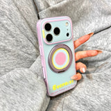 パステル ブルー × パープル iPhone ケース 360 度回転リングスタンド カラーブロック ガーリー Eternity ソフト TPU