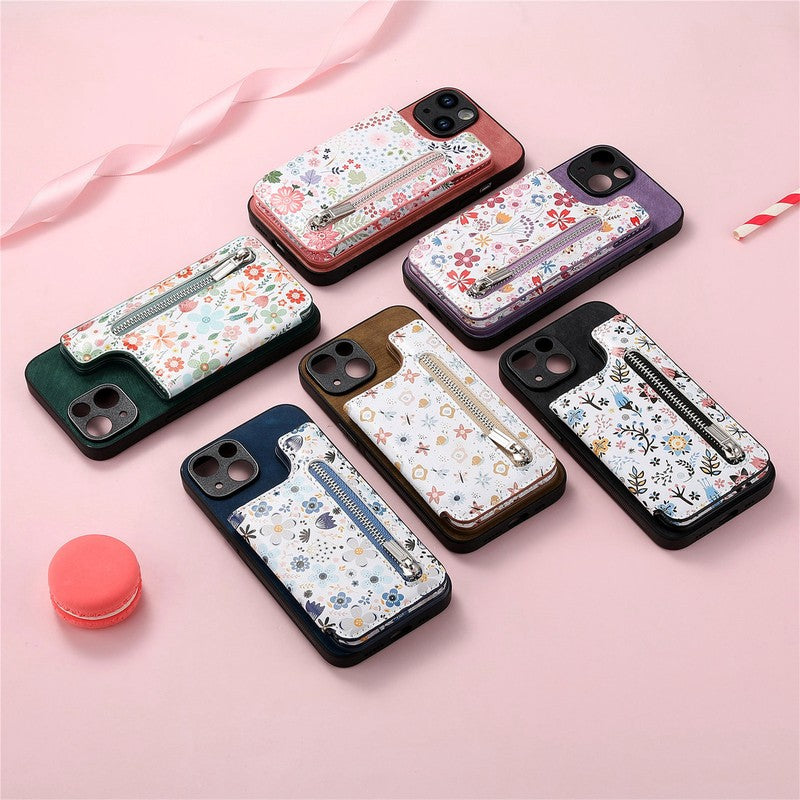 花柄カードポケット付き iPhoneケースの全体イメージ