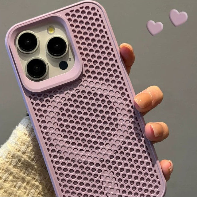 MagSafe対応 iPhone ケース シリコン 蜂の巣型放熱 ライトパープル ハニカム 大孔レンズ