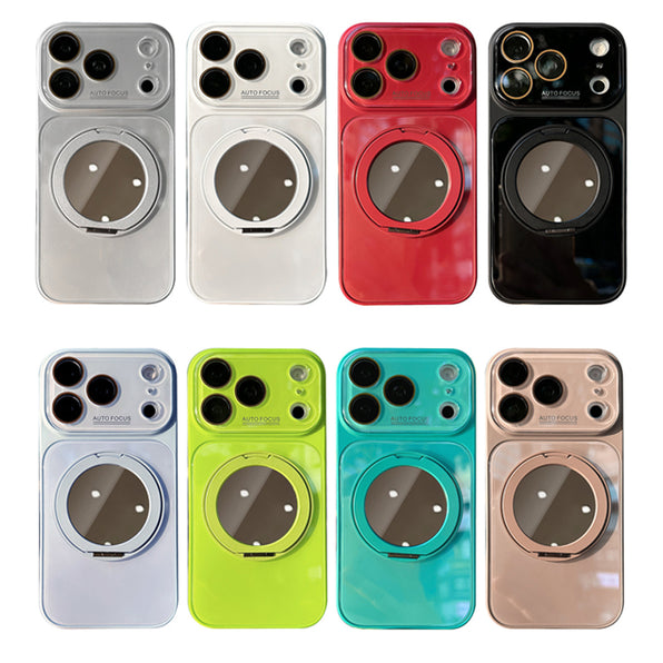 Shockproof iPhone Case with Mirror, 360° Rotating Ring Stand, Integrated Camera Protection Cover, 8 Colors