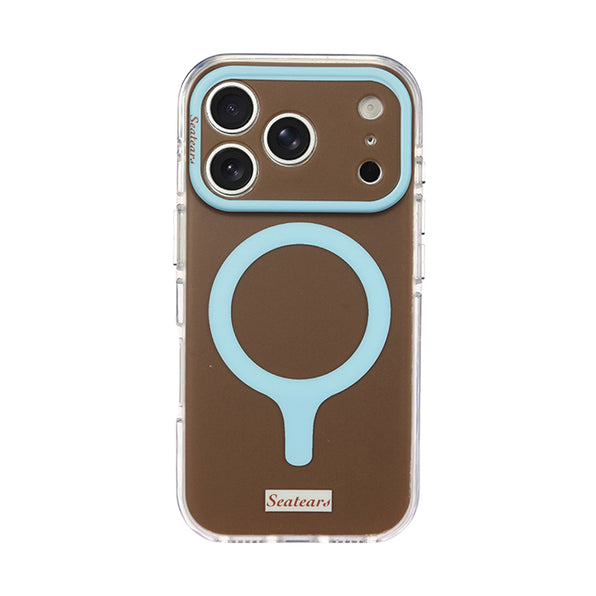 ブラウン×ブルーの二層IMD iPhoneケース 単品正面 MagSafe対応