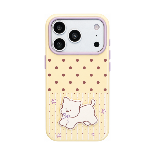 ライトイエロー ドットドッグ(立体)の立体アニマル ドット柄iPhoneケース 白背景商品画像