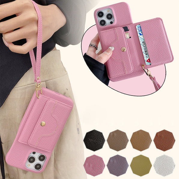 iPhone case with stand, mirror, and card storage