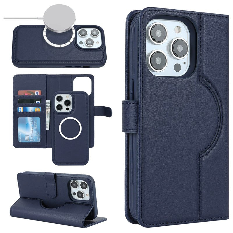 ネイビーのMagSafe対応2-in-1レザー手帳型iPhoneケース カード収納