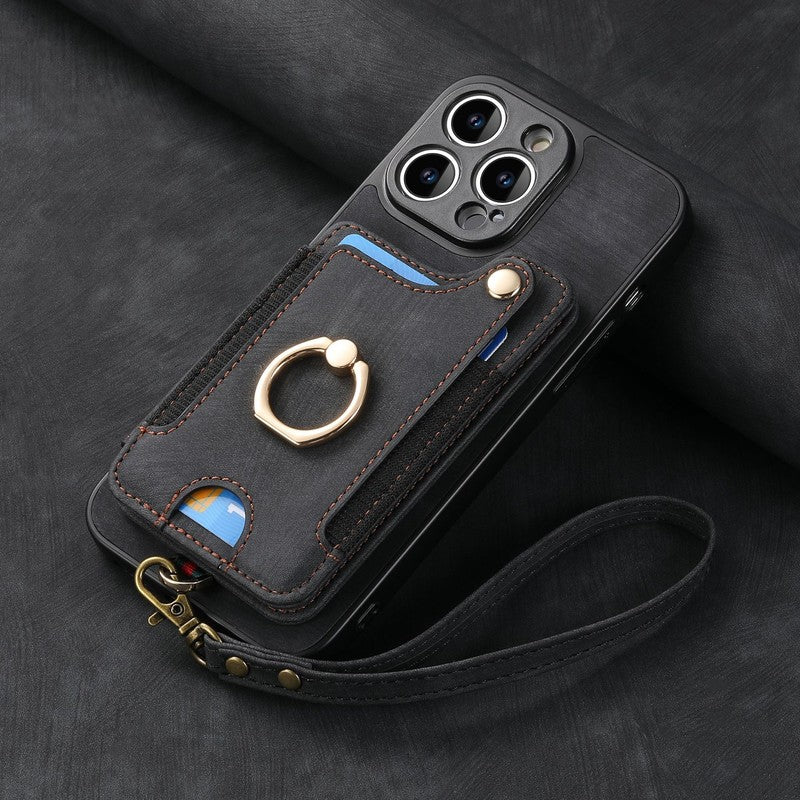 RFID カード収納 リングストラップケース ブラック iPhone