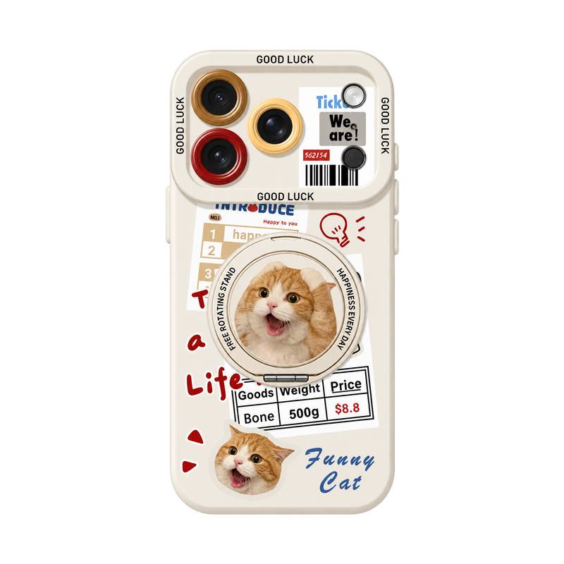 アイボリー キャットB(リングスタンド) キャットコラージュ iPhoneケース