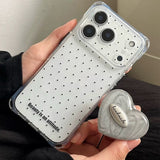 クリア 黒ドット iPhone ケース シルバーハートスタンド MagSafe対応