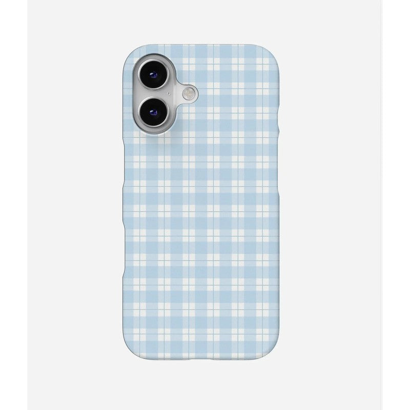 水色のチェック(プラッド)柄 マットiPhoneケース