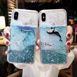 iPhone ケース 動くラメ グリッター クジラ クリア 海デザイン 耐衝撃 かわいい