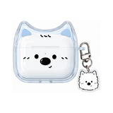 AirPods ケース+顔チャーム(2点セット)の犬耳＆フェイス クリア AirPodsケース、実物の柄と付属品の参考画像