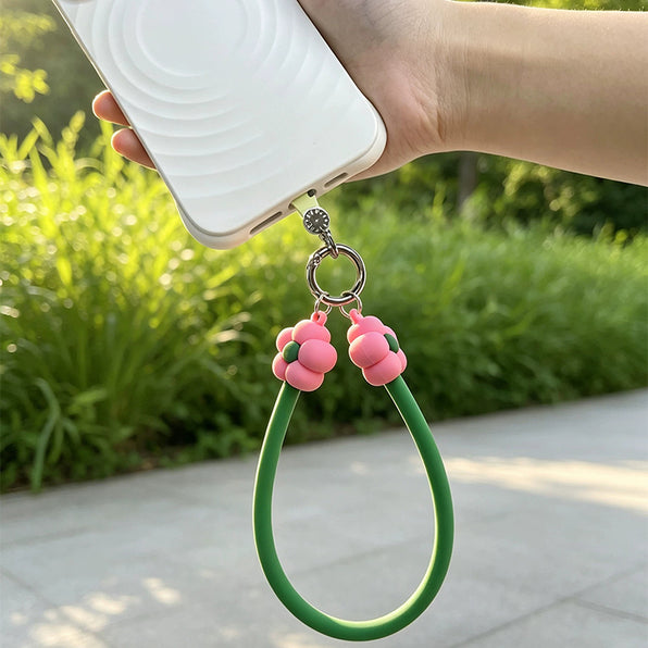 Dimensional Flower Silicone Short Phone Strap, 7 Colors