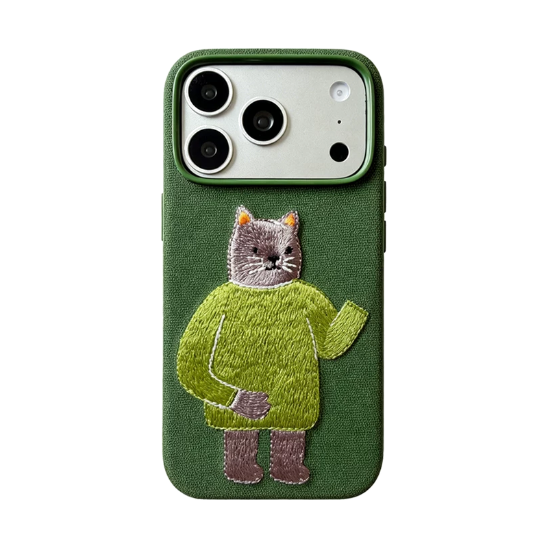 グリーン キャット(単品) iPhoneケース 白背景