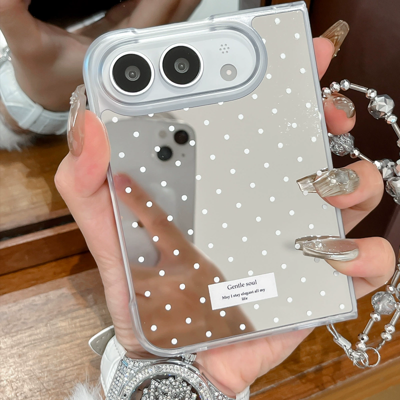 ホワイトドット・ミラー+ビーズストラップ(2点セット)のiPhone Duoケース