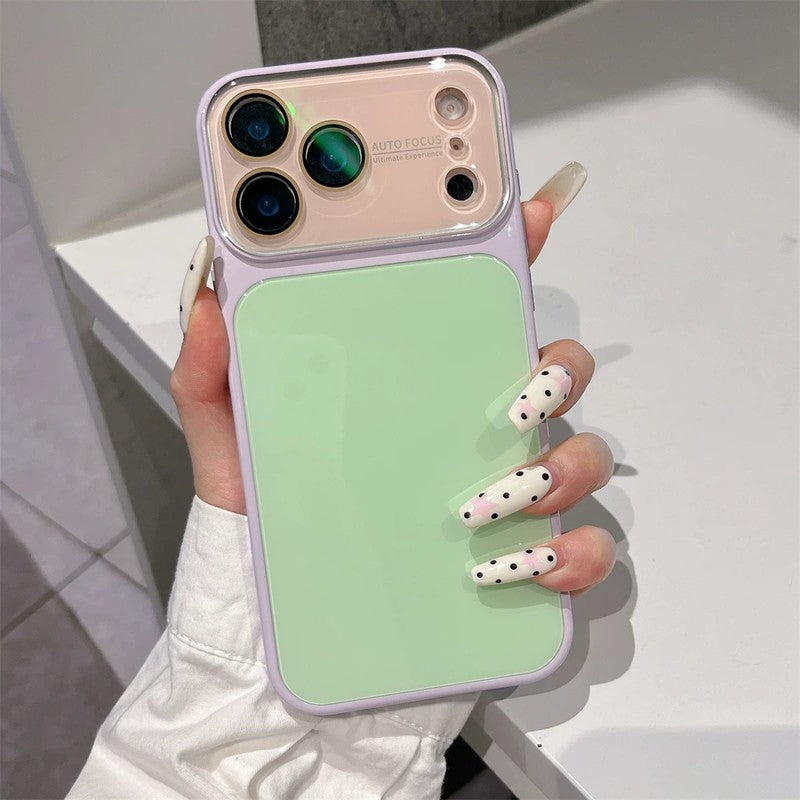 ドーパミンカラー ガラス iPhoneケース パープル×グリーン バイカラー