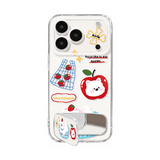 りんご柄+ミラースタンド(2点セット)の犬とりんご柄 クリア iPhoneケース、実物の柄と付属品の参考画像