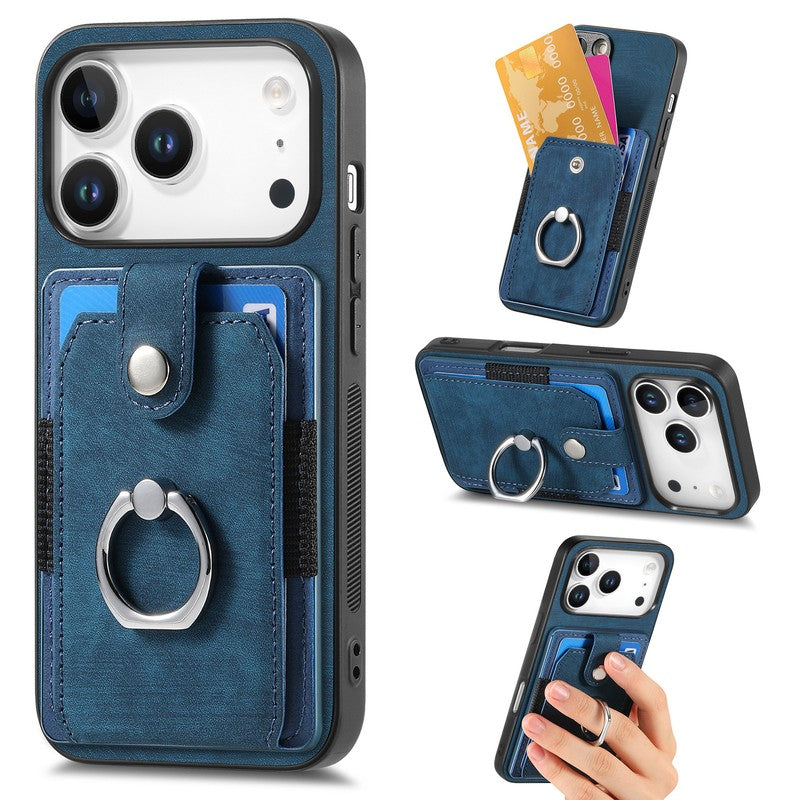 カード収納 リングケース ブルー レザー調 iPhone
