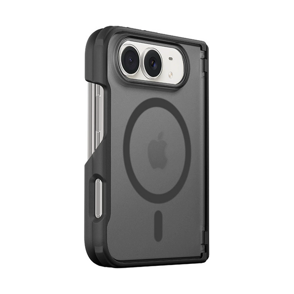 ブラックのマットカラー マグネット対応 iPhoneケース、実物の柄と付属品の参考画像
