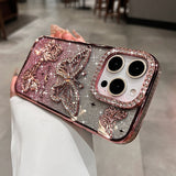 ラメ バタフライケース ピンク ビジュー iPhone