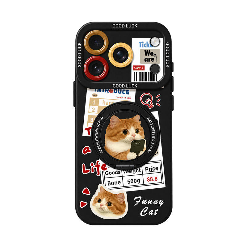 ブラック キャットA(リングスタンド) キャットコラージュ iPhoneケース