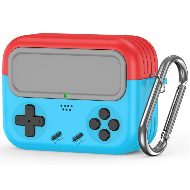 AirPods ケース ゲームコントローラー型 レッド×ブルー レトロゲーム機風 十字キー Pro第3世代 第4世代対応
