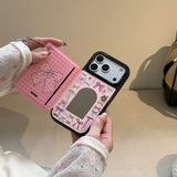 iPhone ケース 手帳型 ピンク リボンチャーム アクリル ガーリー 女性