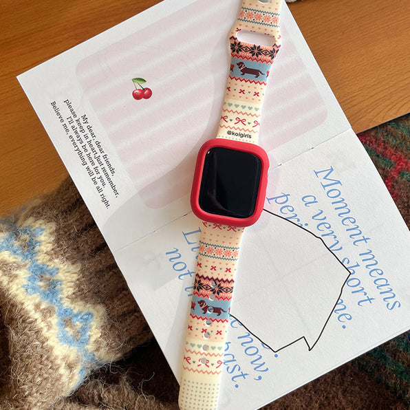 Fair Isle Puppy Pattern Silicone Apple Watch Band