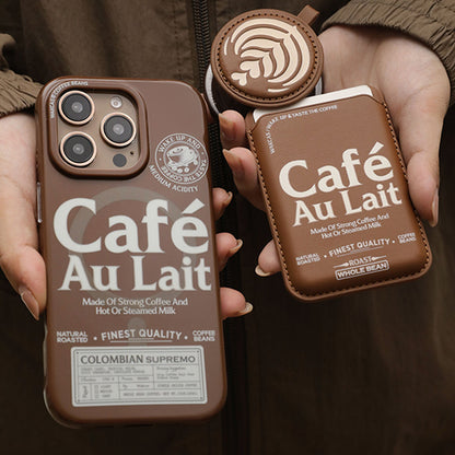 レトロ個性派コーヒーテーマブラウンマグネット式スマホケース